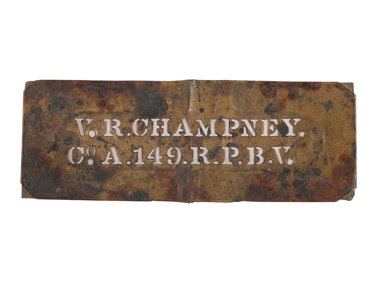 Vanranseler R. Champney, Company A, 149th Pennsylvania Infantry "Bucktails." Civil War stencil.