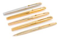 A Group of Four Parker Fountain Pens Length of longest 5 1/8 inches.