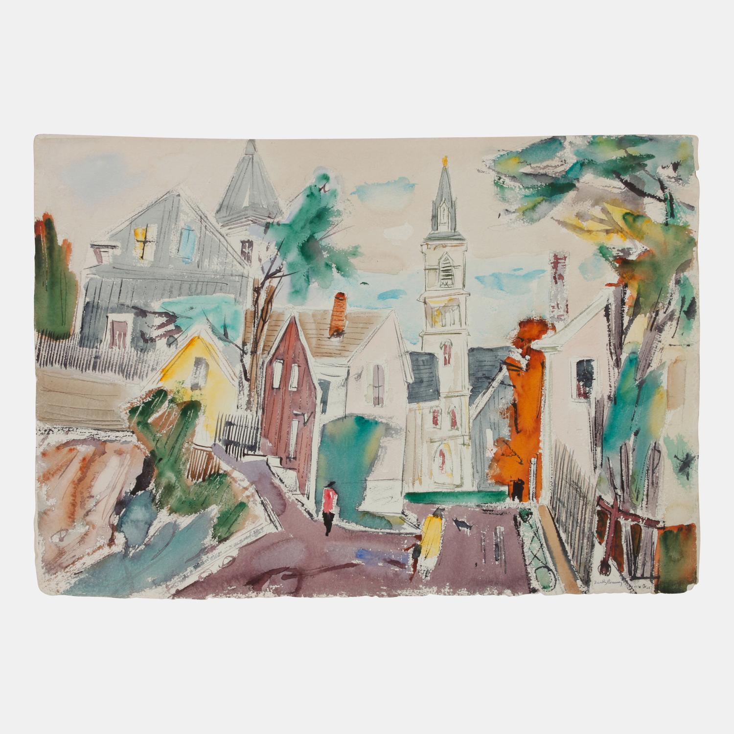 Town Scene and Elks Lodge (a pair of works)