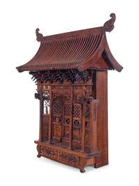 A Large Chinese Carved and Painted Wood Table-Top Shrine