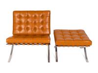 A Mies van der Rohe Chrome and Caramel Leather Barcelona Chair and Ottoman — PRODUCED BY KNOLL