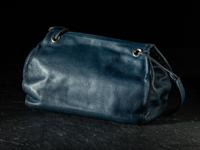 Large Navy Blue Drawstring Purse, with Sand Cast Silver Decoration