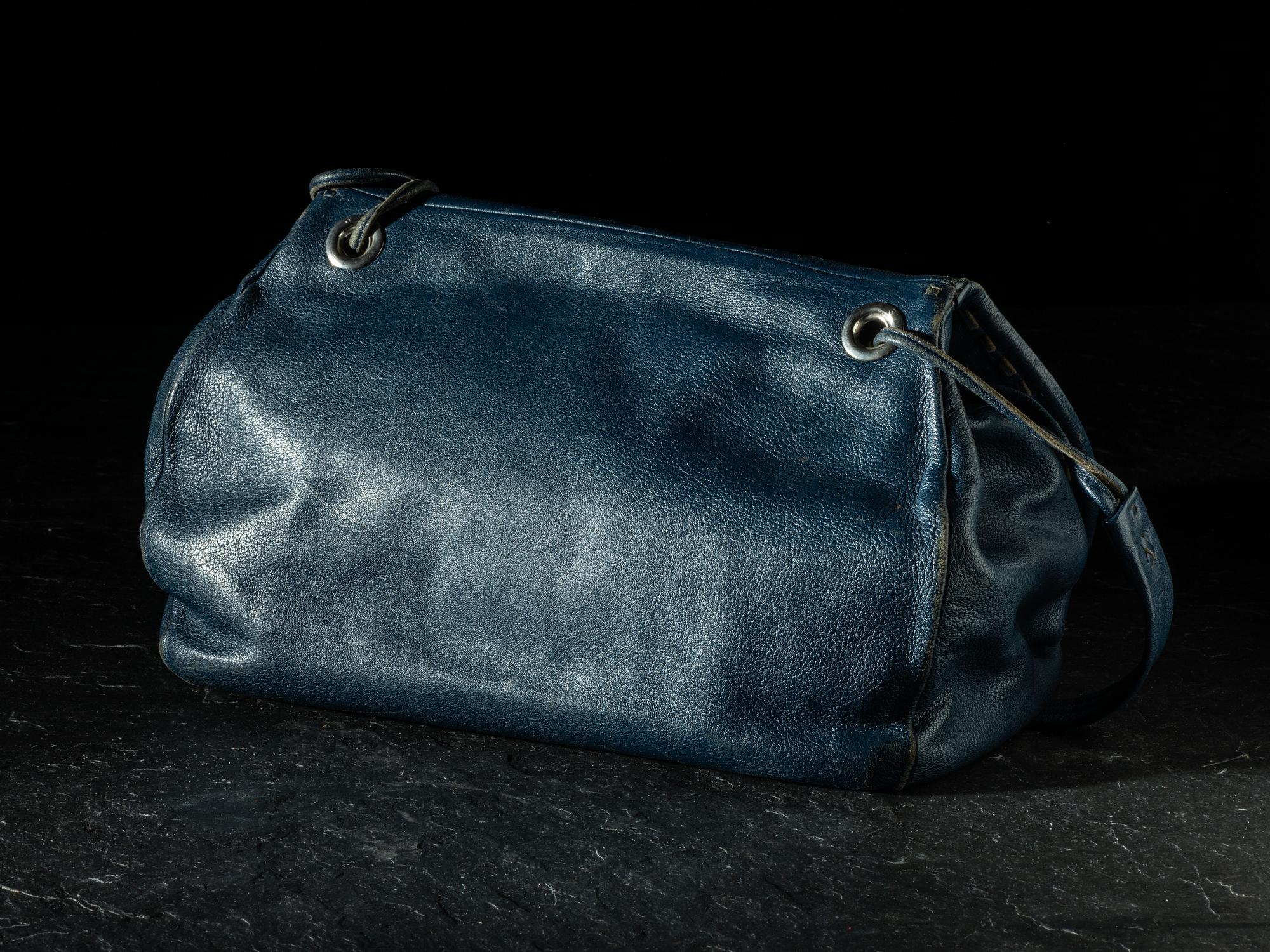 Large Navy Blue Drawstring Purse, with Sand Cast Silver Decoration