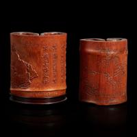 Two Chinese carved bamboo brushpots
