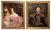A Pair of Portaits on Canvas, Height of frame 41 1/4 x width 33 7/8 inches.