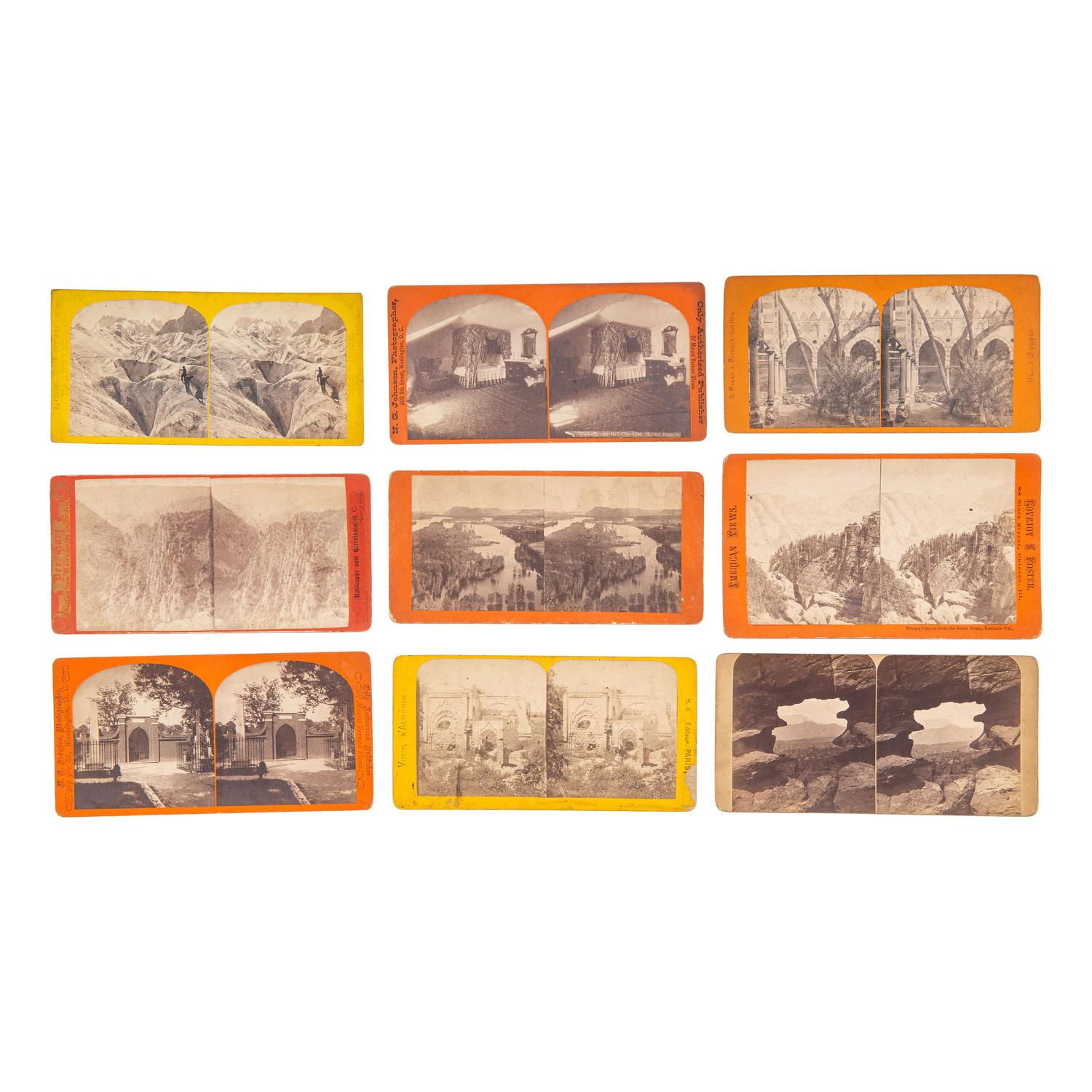 [EARLY PHOTOGRAPHY] -- [CRONAU, Rudolf]. A group of 34 assorted stereoviews featuring landscapes and manmade structures around the world, with a concentration on the American west, collected by artist Rudolf Cronau.