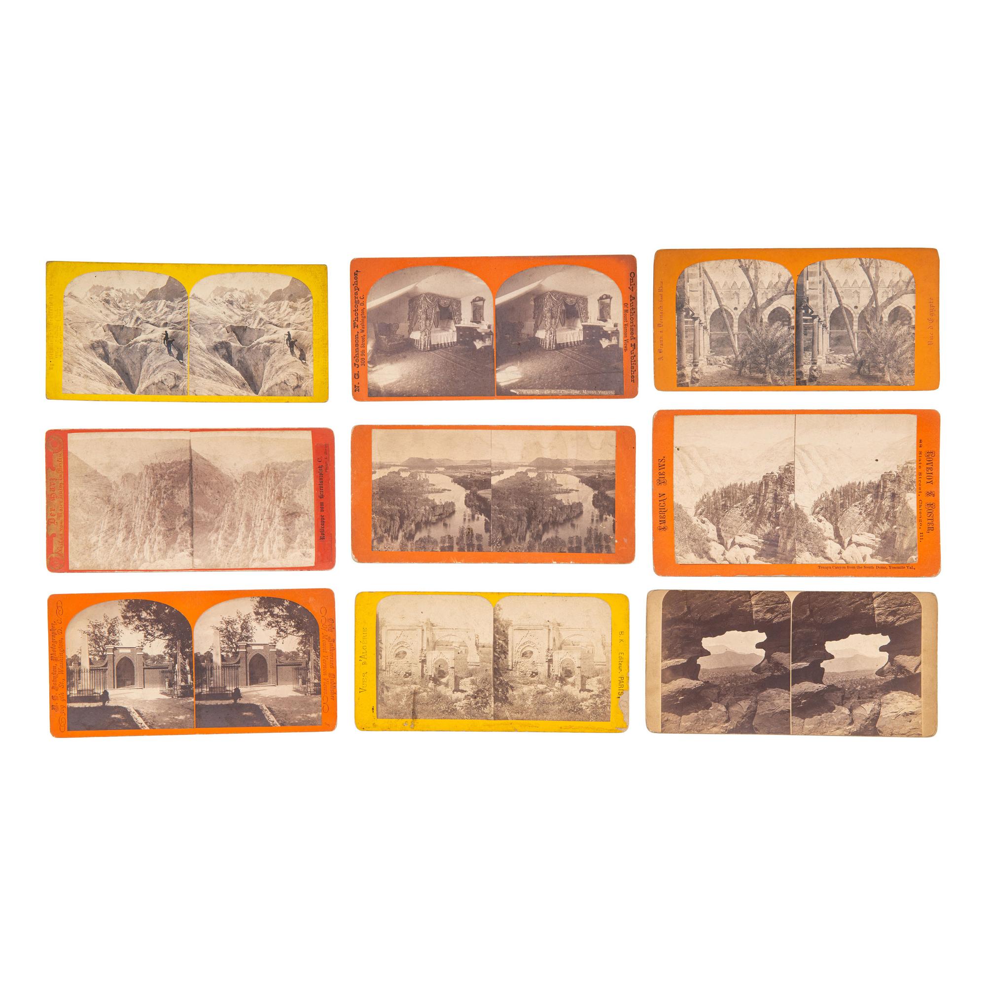 [EARLY PHOTOGRAPHY] -- [CRONAU, Rudolf]. A group of 34 assorted stereoviews featuring landscapes and manmade structures around the world, with a concentration on the American west, collected by artist Rudolf Cronau.
