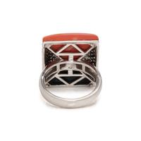 DIAMOND, CORAL AND ONYX RING