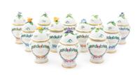 A Set of Twelve Franklin Mint Porcelain Spice Jars Height 4 inches