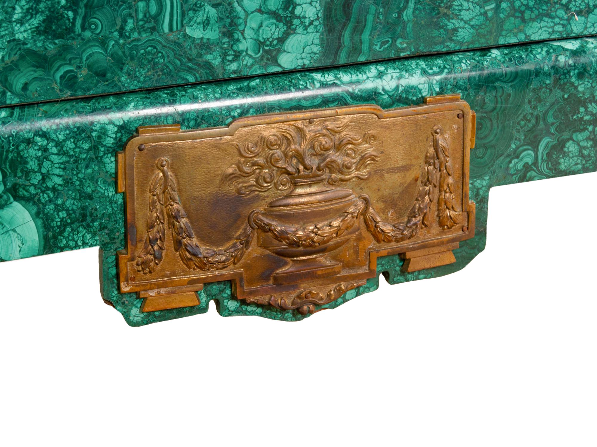 A Louis XV Style Gilt Metal Mounted Malachite Veneered Vitrine Cabinet