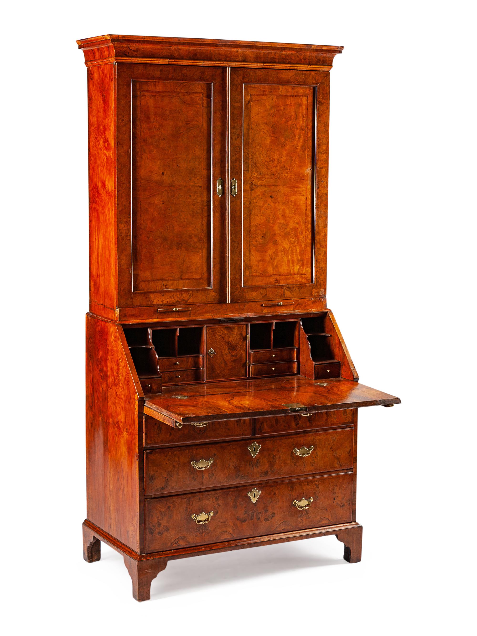 A George II Walnut Veneered Secretary Bookcase