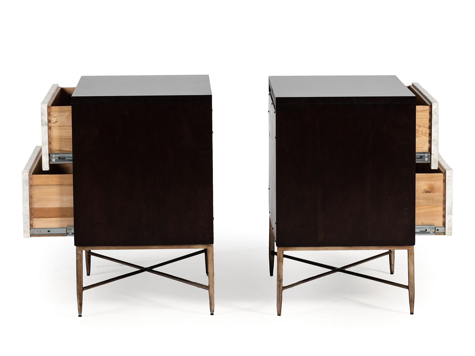 A Pair of Bernhardt Mother of Pearl Veneered Side Tables