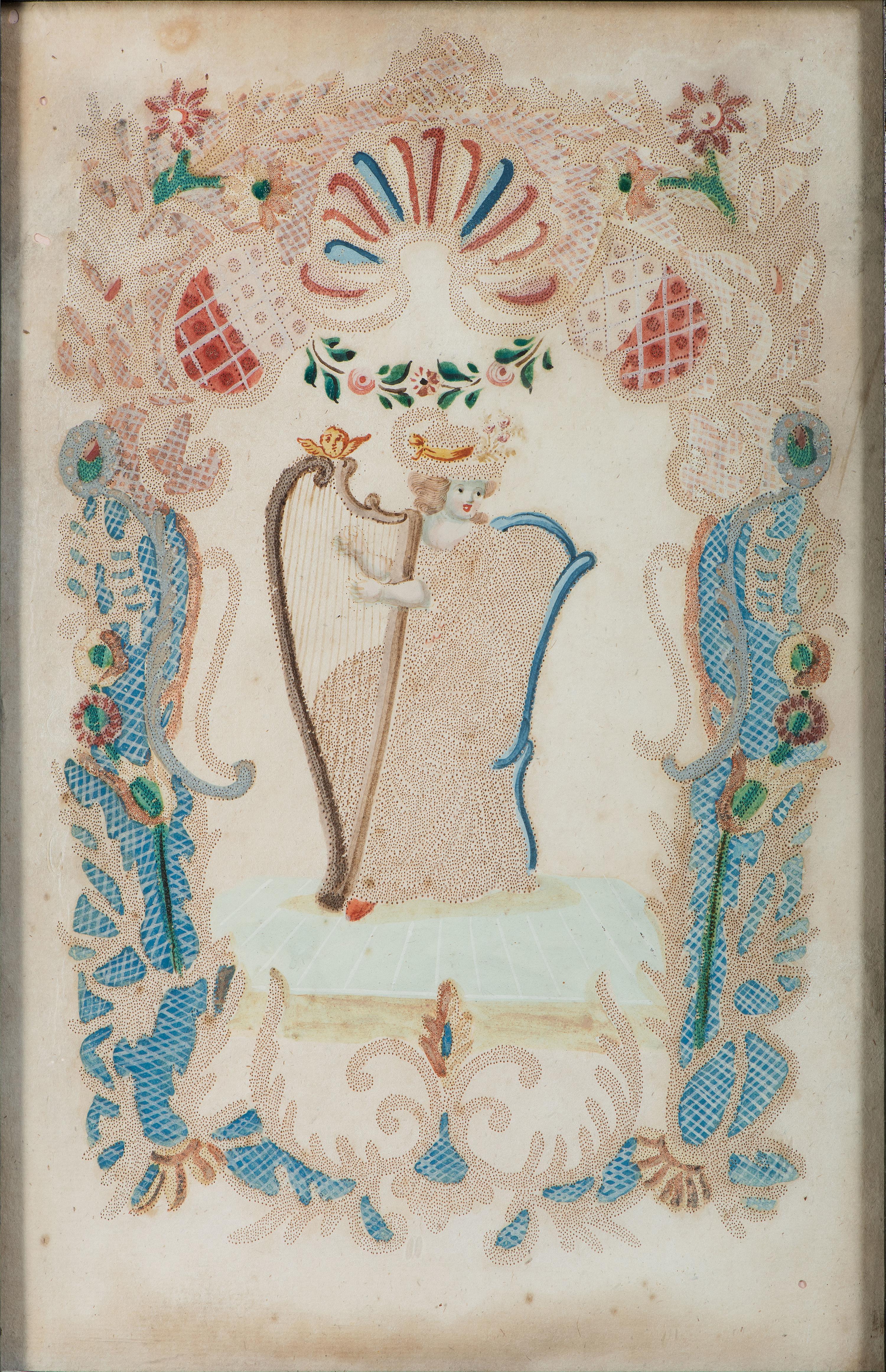 Seven Figural Pinprick and Watercolor Pictures