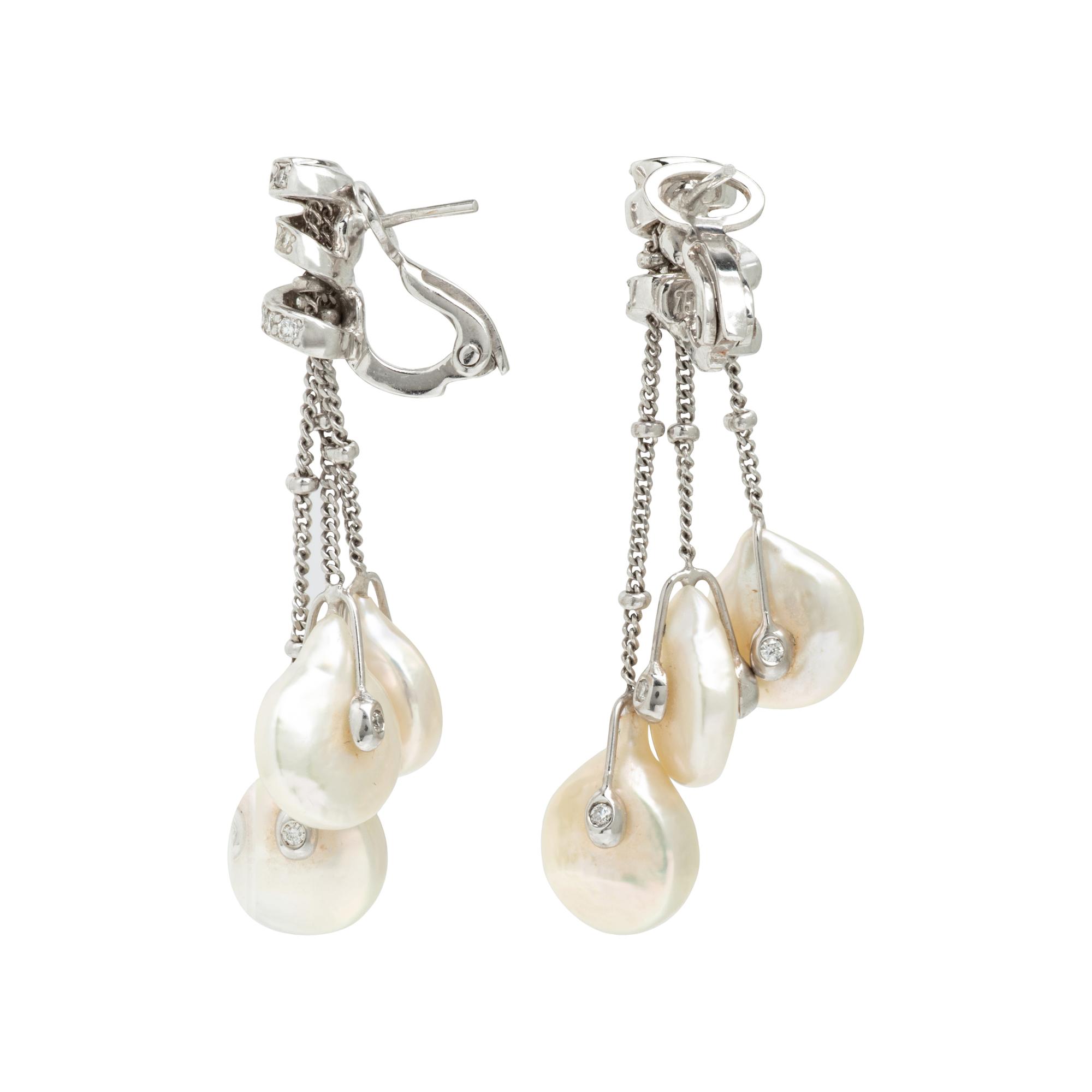 Yvel, Cultured Coin Pearl, Diamond, and White Gold Tassel Earrings