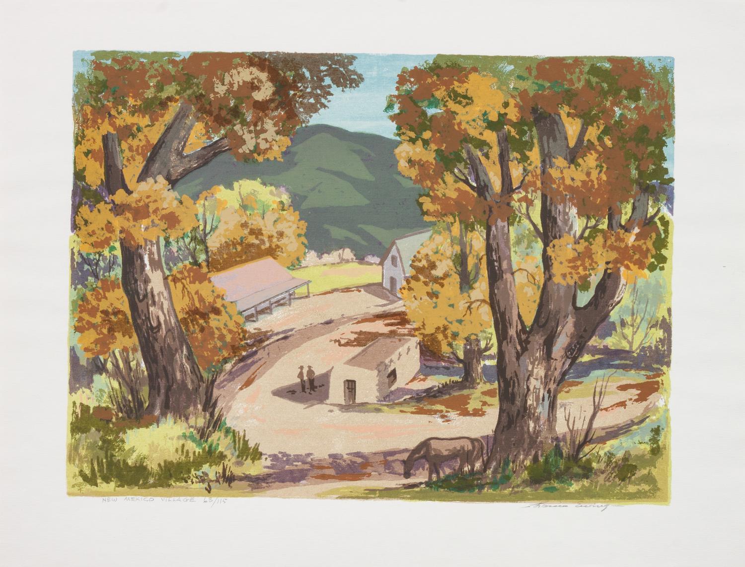 Five Works: Bishop's Chapel, edition 25/130; Spring Pastures , edition 23/130; Lilies , edition 31/120; New Mexico Village , edition 63/115; The Beaver Pond