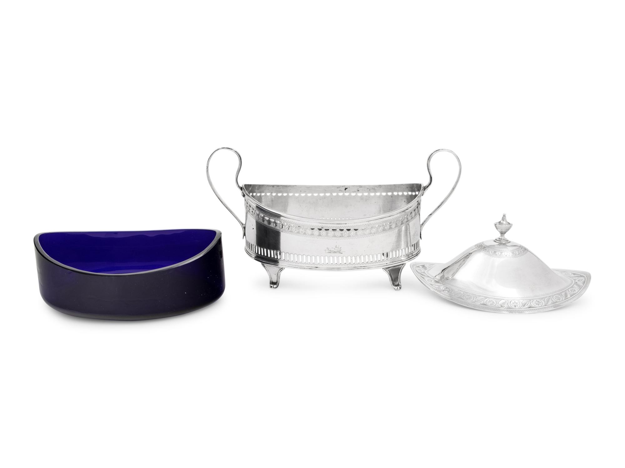 An Irish George III Silver Cobalt Glass-Lined Covered Dish