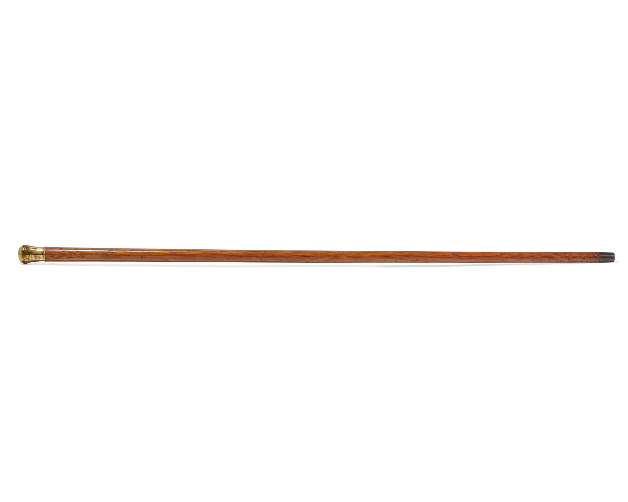 A Gold-Mounted Oak Cane / Walking Stick Made from a Wood Girder From Independence Hall, Philadelphia, PA, by Jacob W. Colladay, Dated "1854"