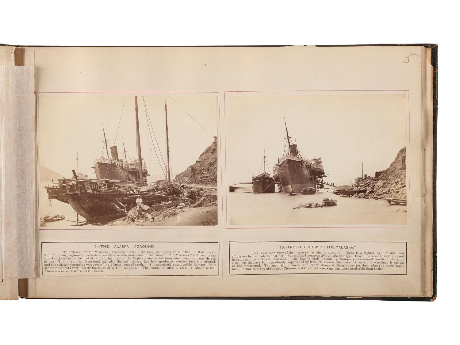 [EARLY PHOTOGRAPHY]. [FLOYD, William Pryor (1834-ca 1900), photographer]. Album containing 22 photographs documenting the effects of the 1874 typhoon in Hong Kong.