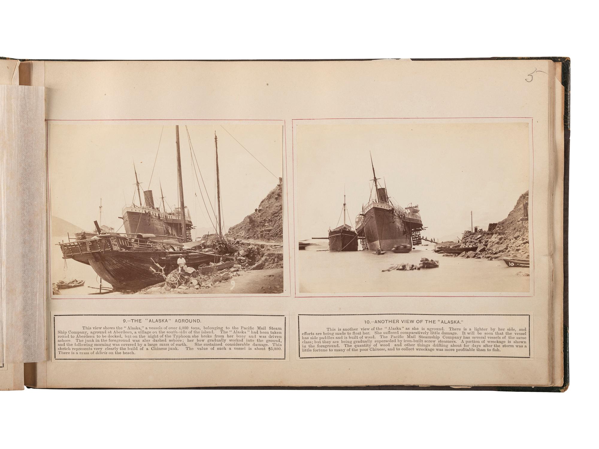 [EARLY PHOTOGRAPHY]. [FLOYD, William Pryor (1834-ca 1900), photographer]. Album containing 22 photographs documenting the effects of the 1874 typhoon in Hong Kong.