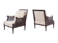 A Pair of Louis XVI Style Cane Upholstered Bergères