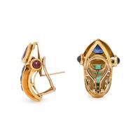 RUBY, SAPPHIRE, EMERALD, AND DIAMOND EARRINGS