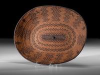 Apache Figural Basketry Tray, with Humans and Dogs