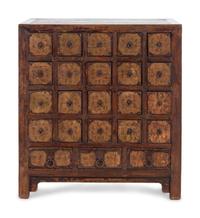 A Chinese Parcel Lacquered Elmwood Medicine Chest