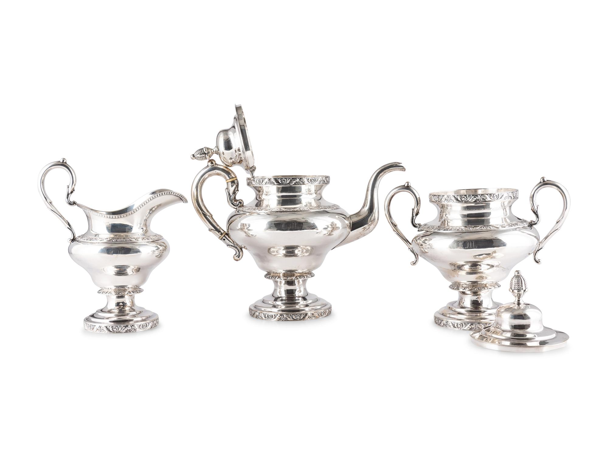 An American Three-Piece Coin Silver Tea Service