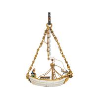 RENAISSANCE, YELLOW GOLD AND POLYCHROME ENAMEL SHIP PENDANT