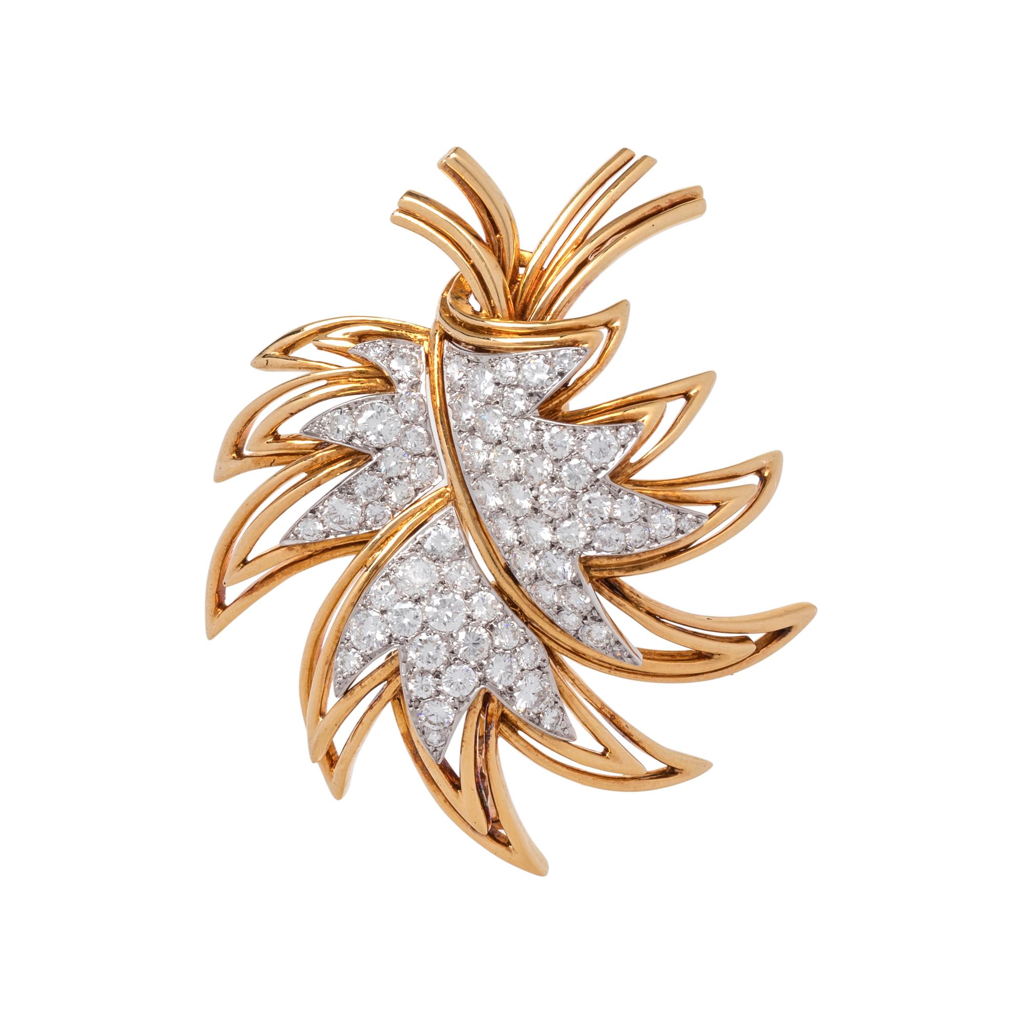 BOUCHERON, YELLOW GOLD, PLATINUM AND DIAMOND BROOCH