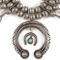 Navajo Sterling Silver and Turquoise Squash Blossom Necklace