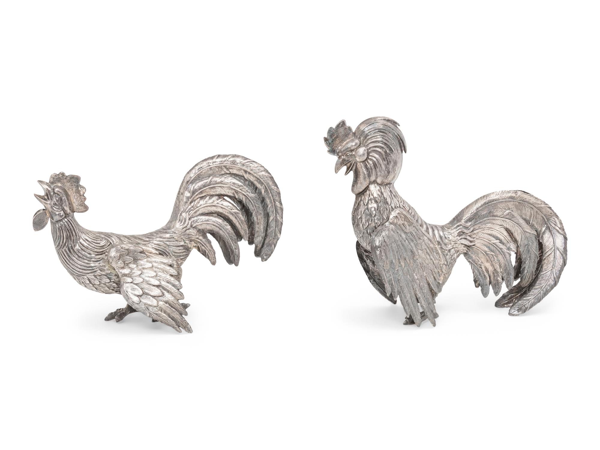 A Pair of Spanish Silver Cockerels
