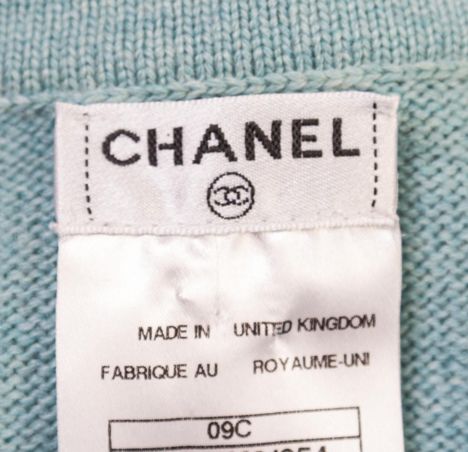 A Chanel Seafoam Green Cashmere Sweater, Size 34.