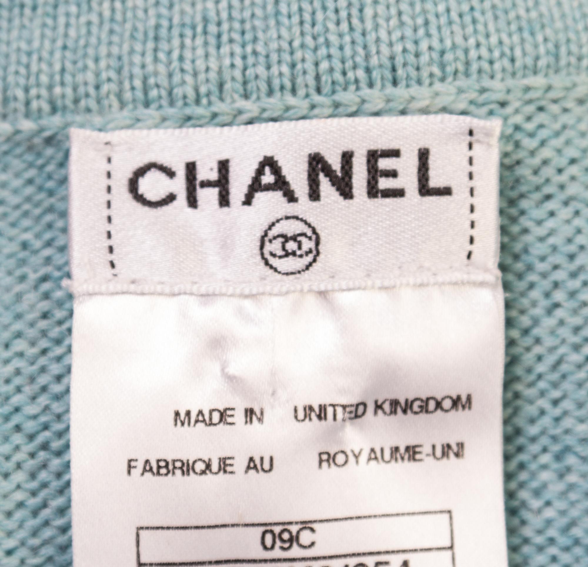 A Chanel Seafoam Green Cashmere Sweater, Size 34.