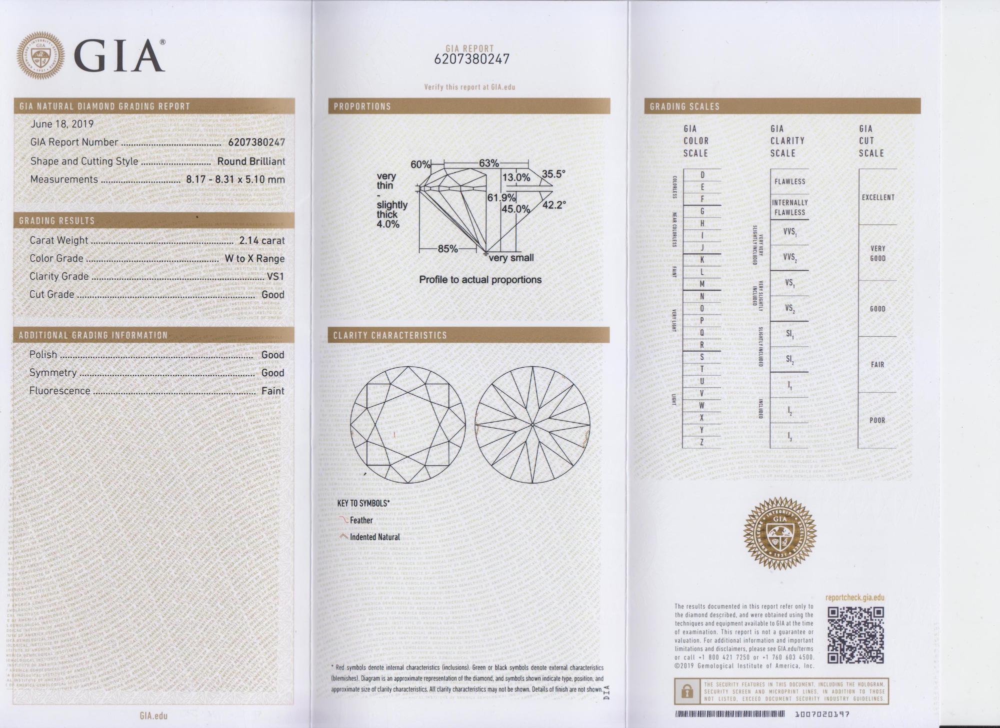 A 2.14 Carat Round Brilliant Cut Diamond,