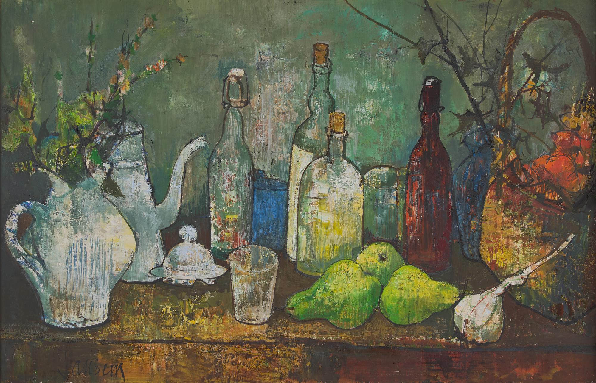 Jean Jansem (French, 1920-2013) — Still Life with Bottles and Fruit
