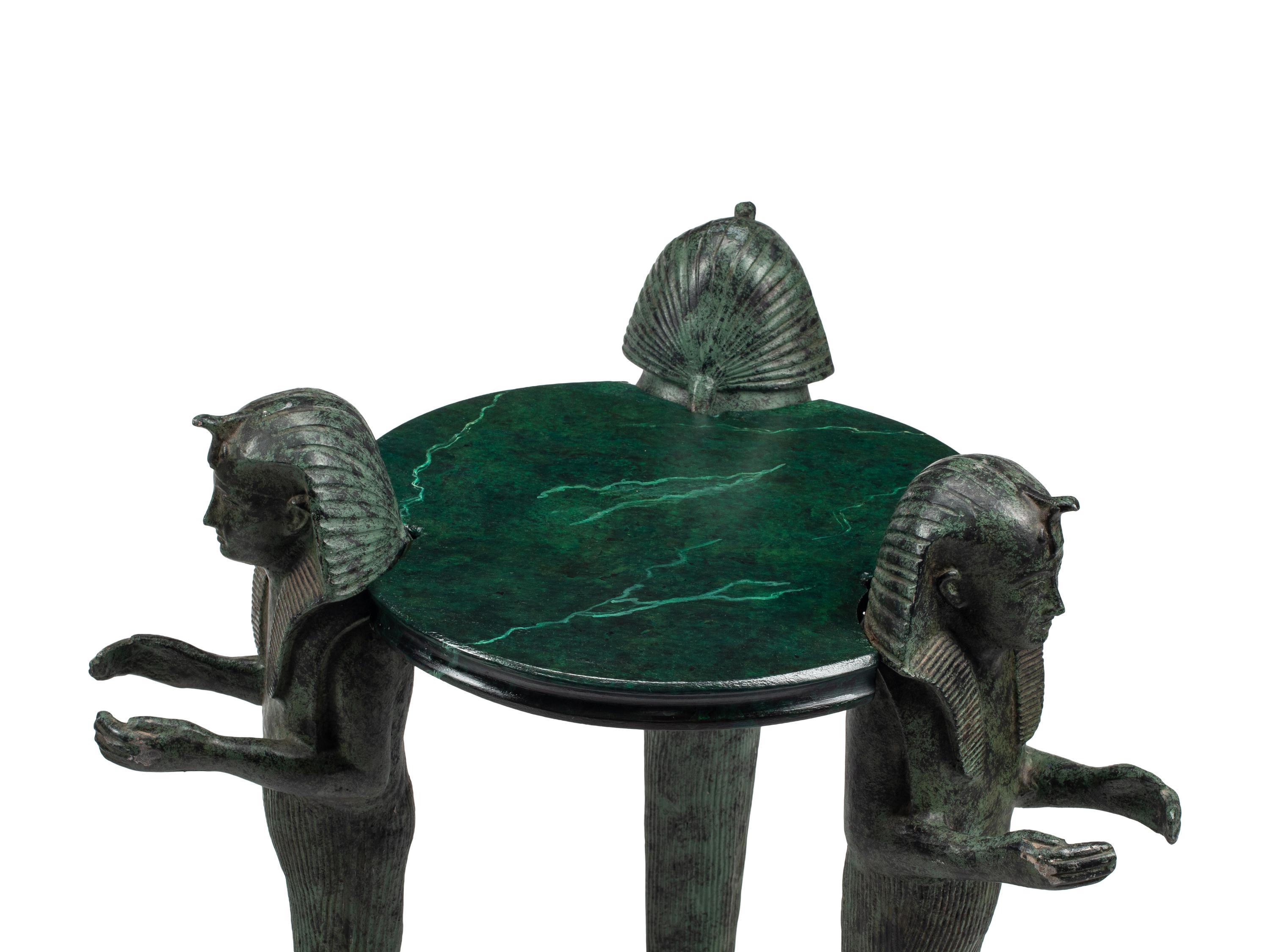 A Pair of Egyptian Style Faux Marble Painted Side Tables