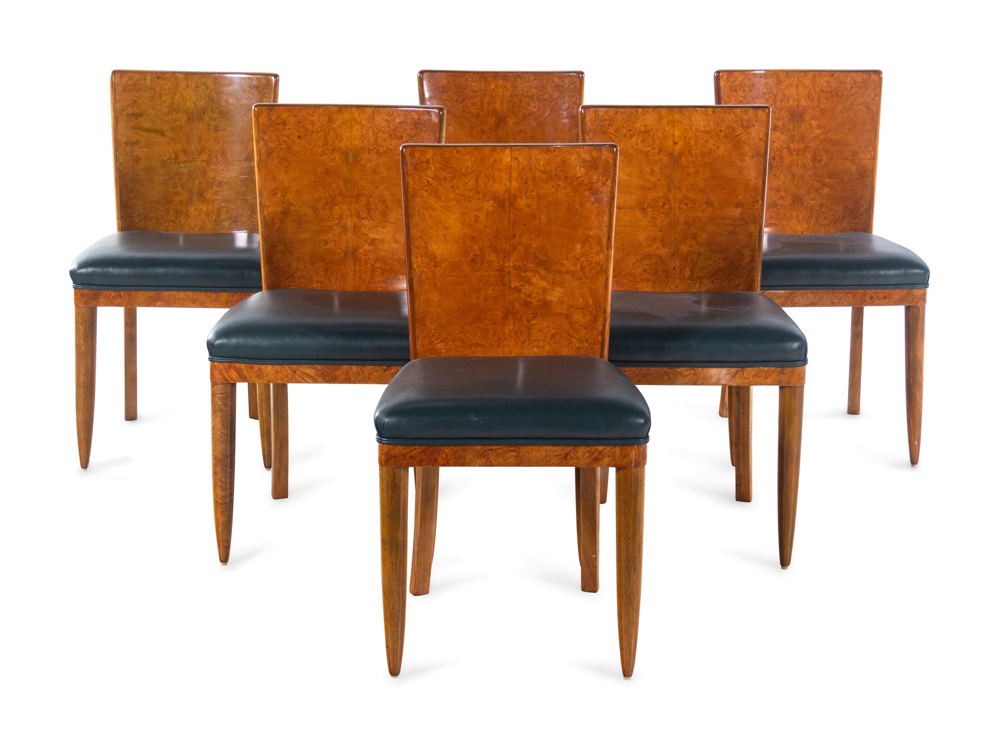 A Set of Six Art Deco Burl Wood Dining Chairs