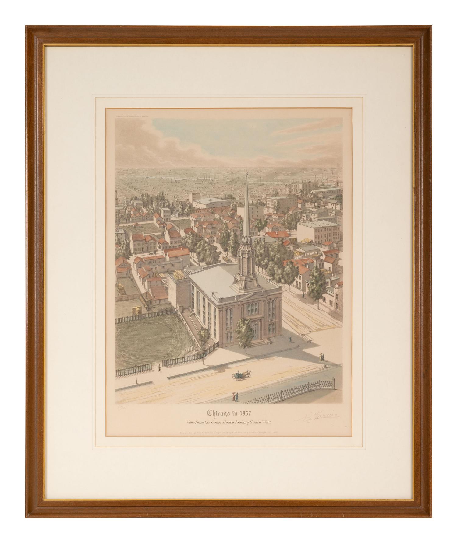 A group of 4 aquatint prints of Chicago by A. Ackermann and Son, Inc., comprising: