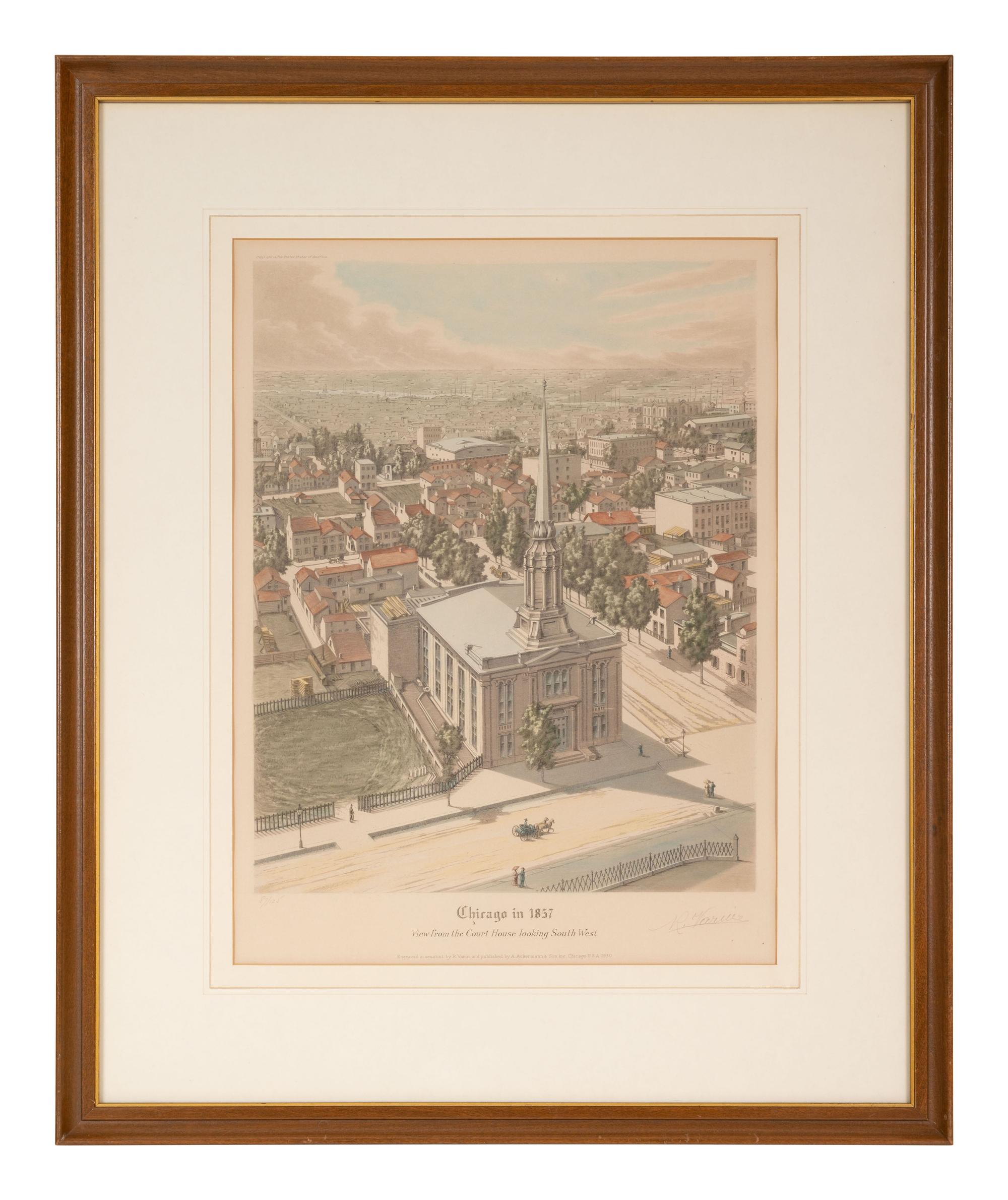 A group of 4 aquatint prints of Chicago by A. Ackermann and Son, Inc., comprising: