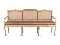 A North Italian Blue Painted and Parcel Gilt Settee