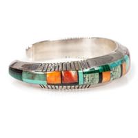 Matching Sterling Silver and Mosaic Inlay Cuff Bracelet and Figural Necklace