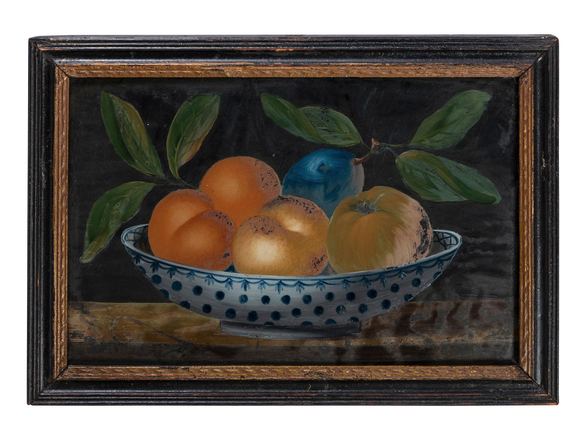 A Pair of Reverse-Painted Glass Fruit Still Life Panels
