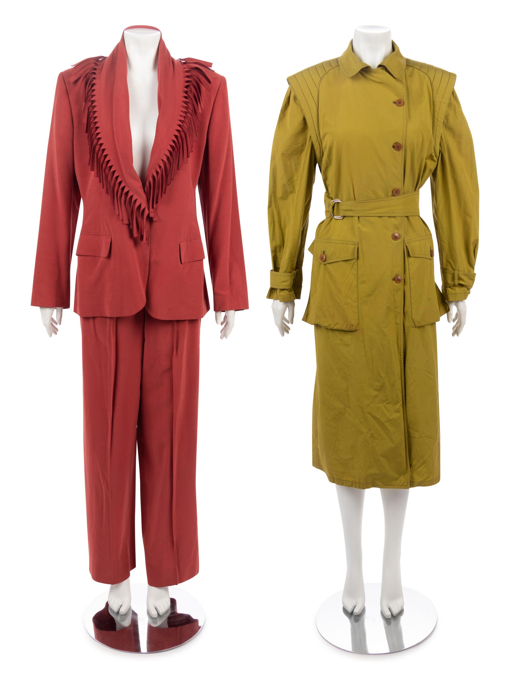 One Thierry Mugler Coat and a Jean Paul Gaultier Two Piece Pantsuit, 1980s