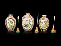 Three Chinese Famille Rose 'Millefleur' Porcelain Snuff Bottles