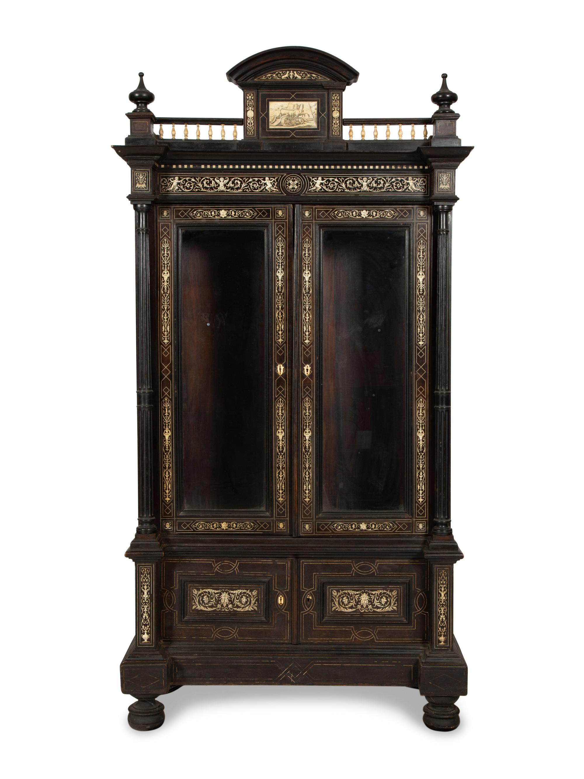 A North Italian Ebonized Bone-Inlaid Bookcase
