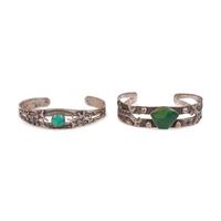 Fred Harvey Era Silver and Turquoise Cuff Bracelets, with Canine Motif