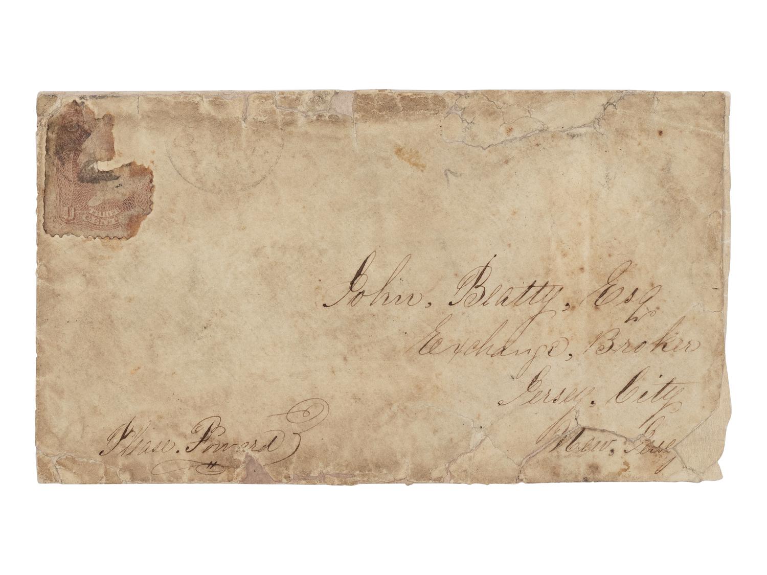 [LINCOLN ASSASSINATION]. A piece of Abraham Lincoln's shirt worn on the night of his assassination at Ford's Theatre, 14 April 1865; with an autograph letter from War Department employee Mose Sandford with a detailed description of the assassination and its aftermath, 17 April 1865.