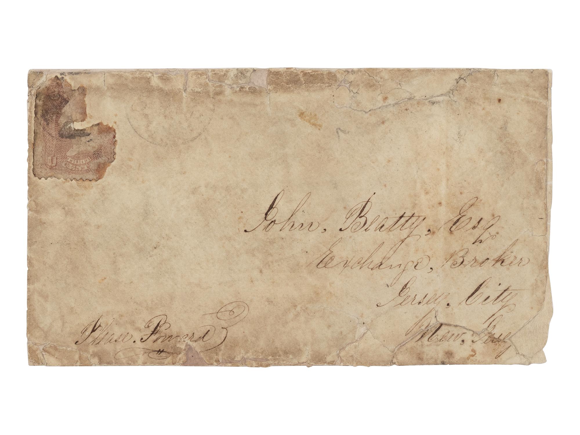 [LINCOLN ASSASSINATION]. A piece of Abraham Lincoln's shirt worn on the night of his assassination at Ford's Theatre, 14 April 1865; with an autograph letter from War Department employee Mose Sandford with a detailed description of the assassination and its aftermath, 17 April 1865.