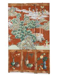 A Chinese Six-Panel Watercolor on Paper Mounted Screen — EARLY 20TH CENTURY